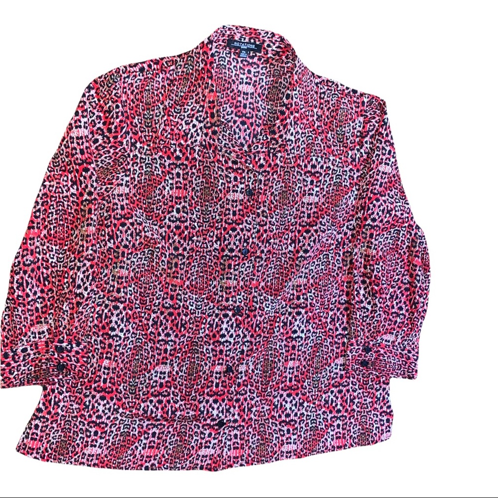 Notation Red Leopard Print Button Down Shirt, Siz… - image 4